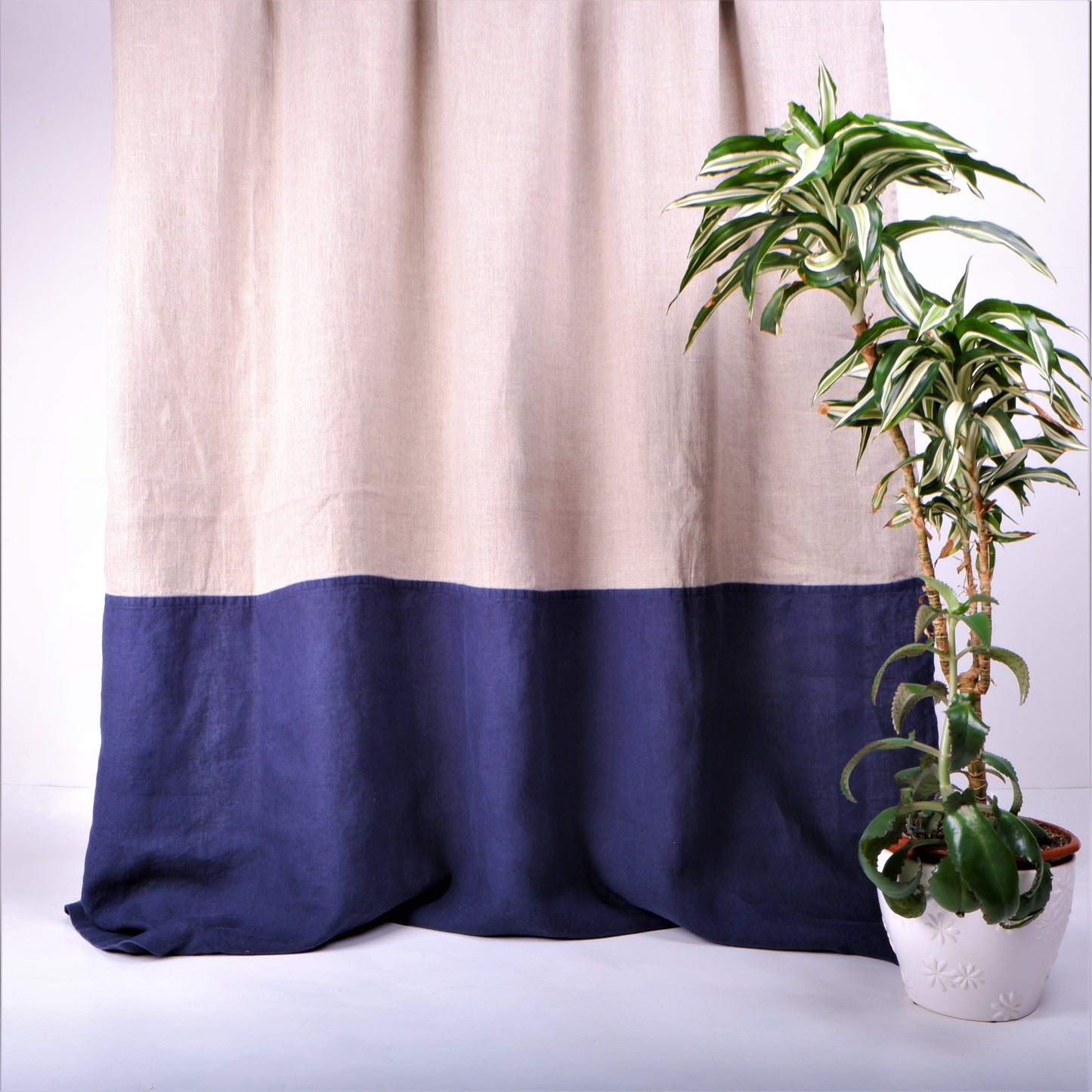 Colour-block linen curtains - with ties