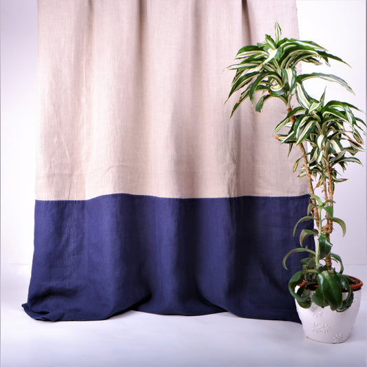 Colour-block linen curtains - with ties