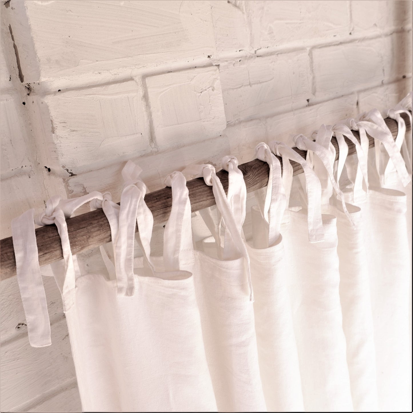 WIDE linen curtains - White with ties