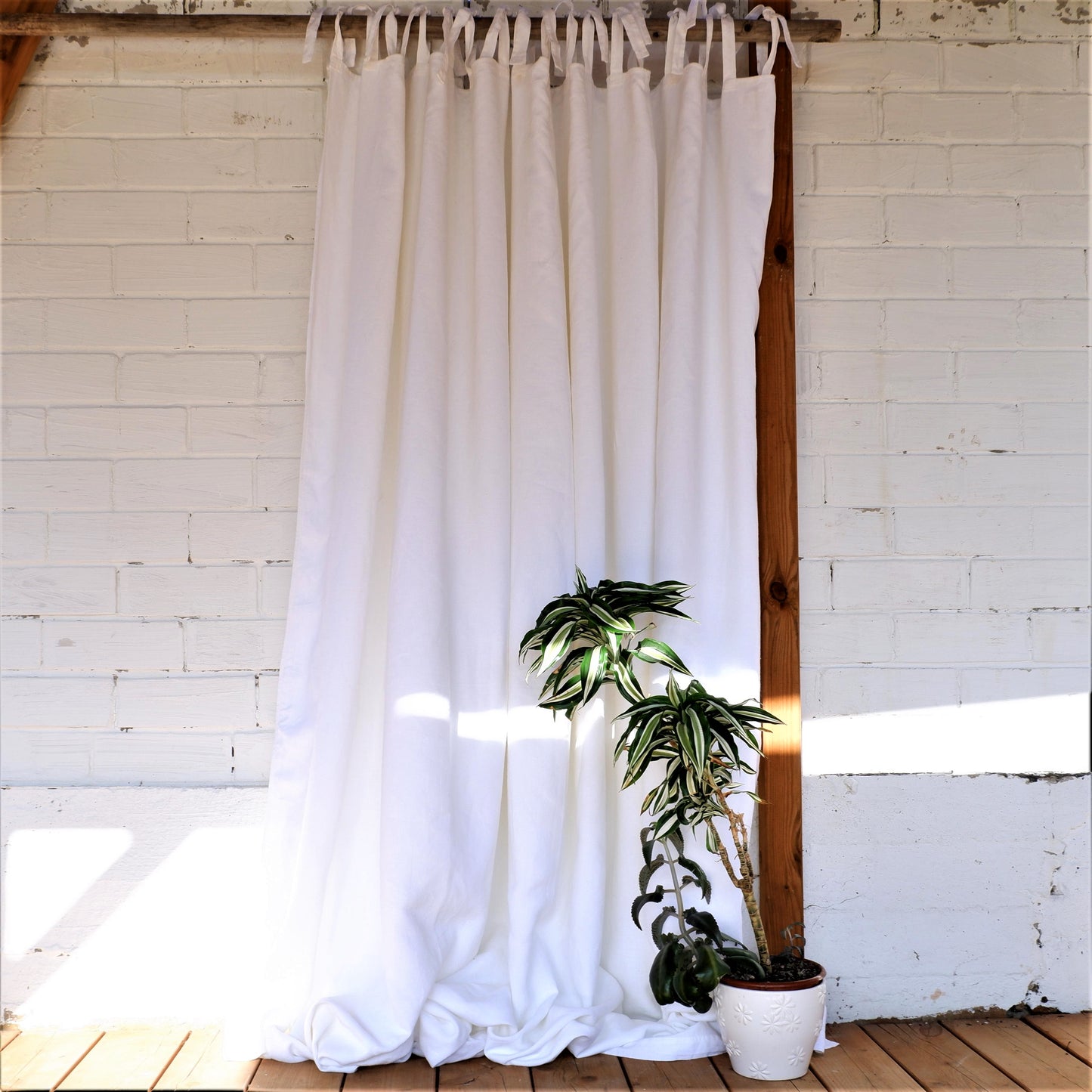 WIDE linen curtains - White with ties