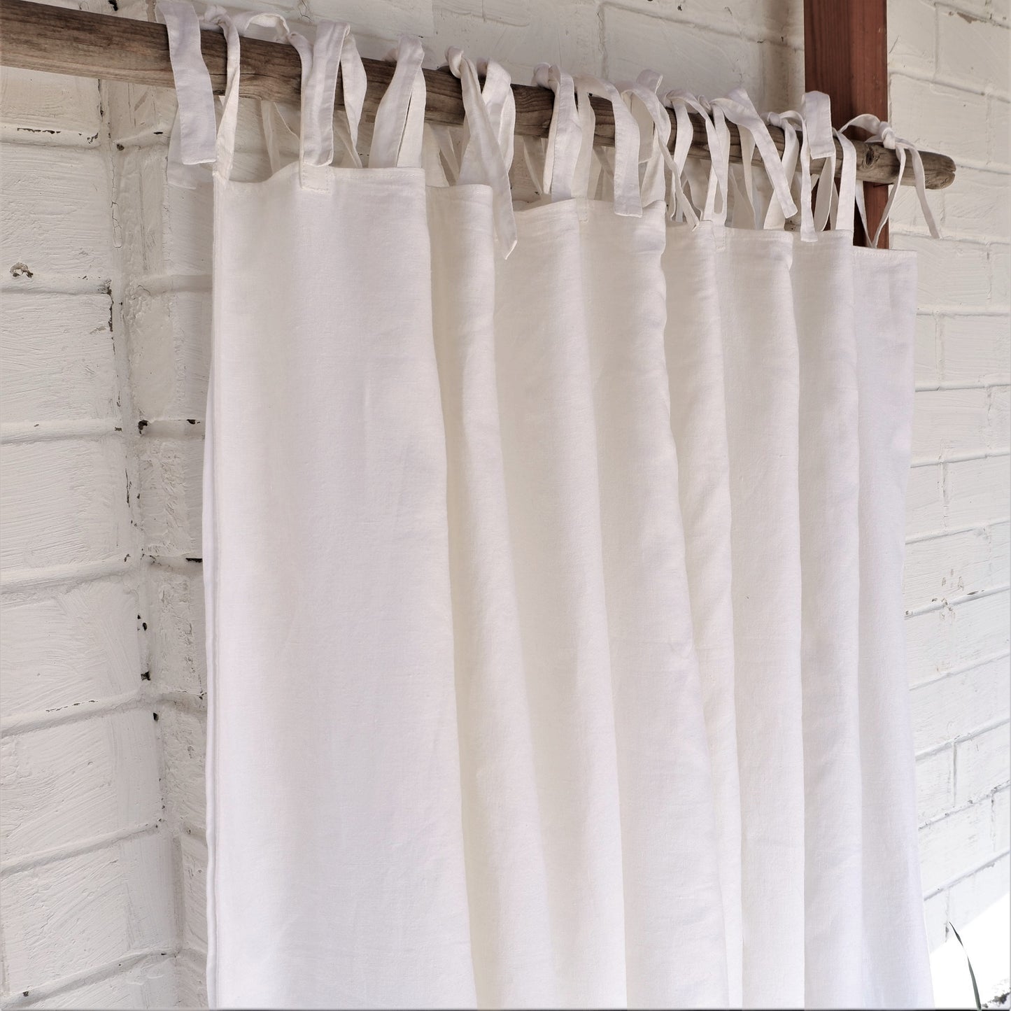 WIDE linen curtains - White with ties