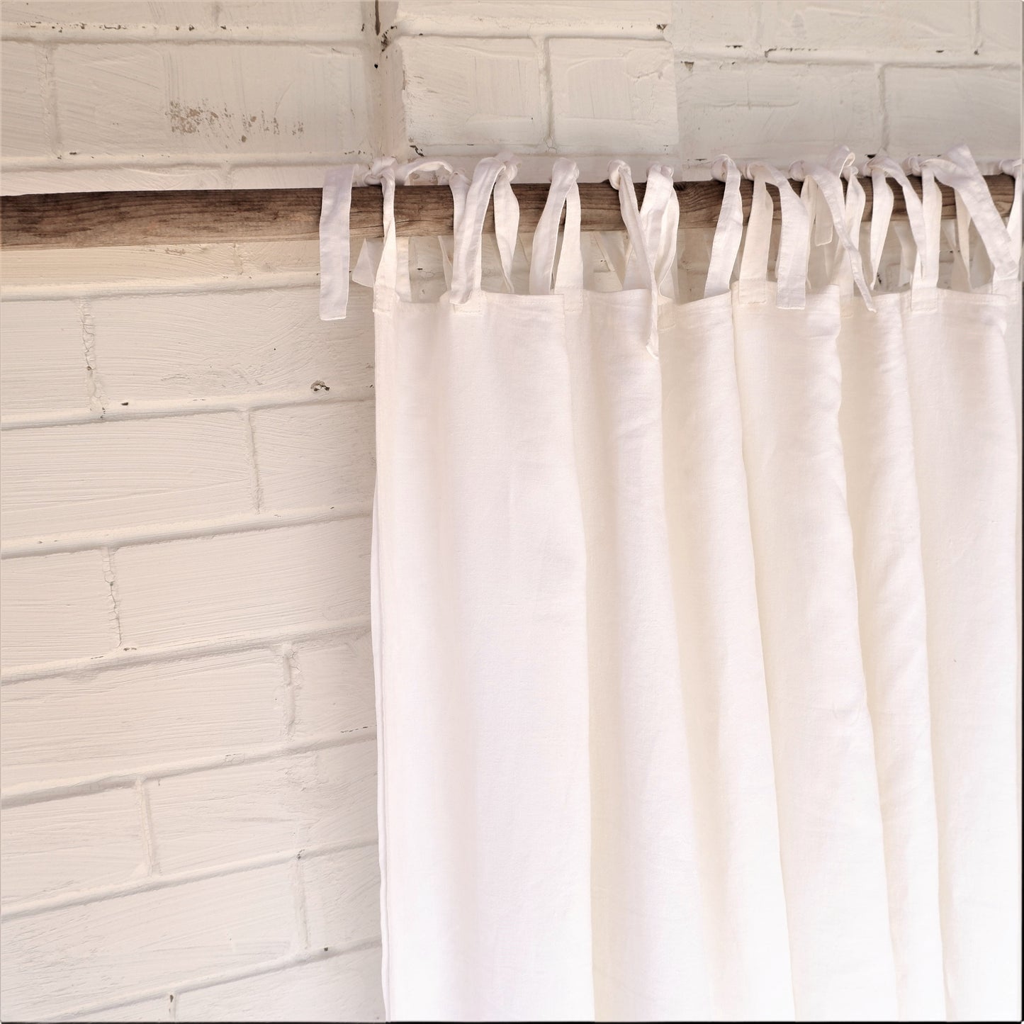 WIDE linen curtains - White with ties