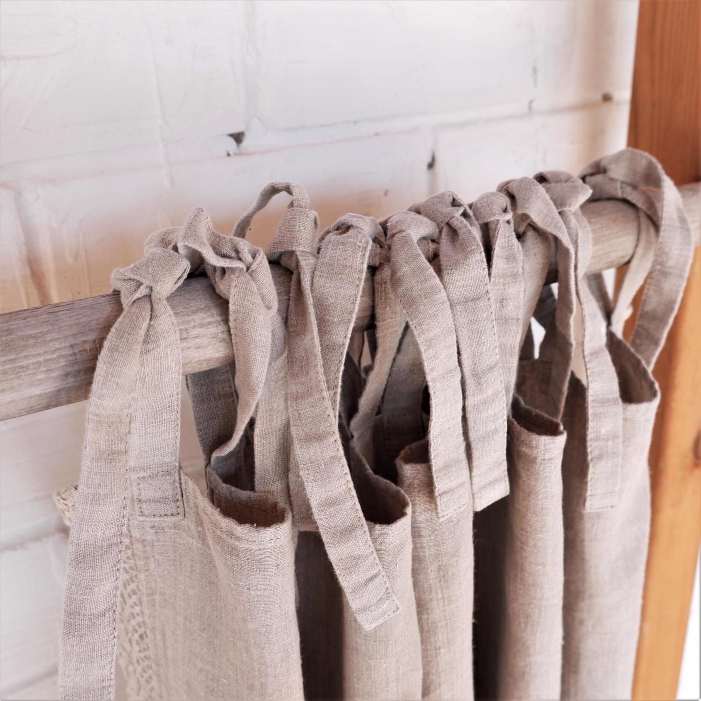 Lace linen curtains - Natural with lace edges - with ties