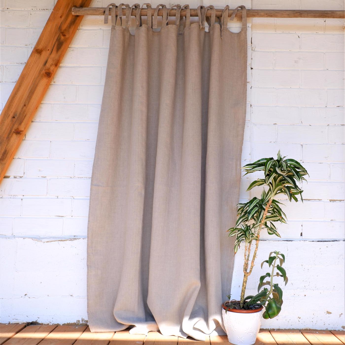 Natural linen curtain - with ties