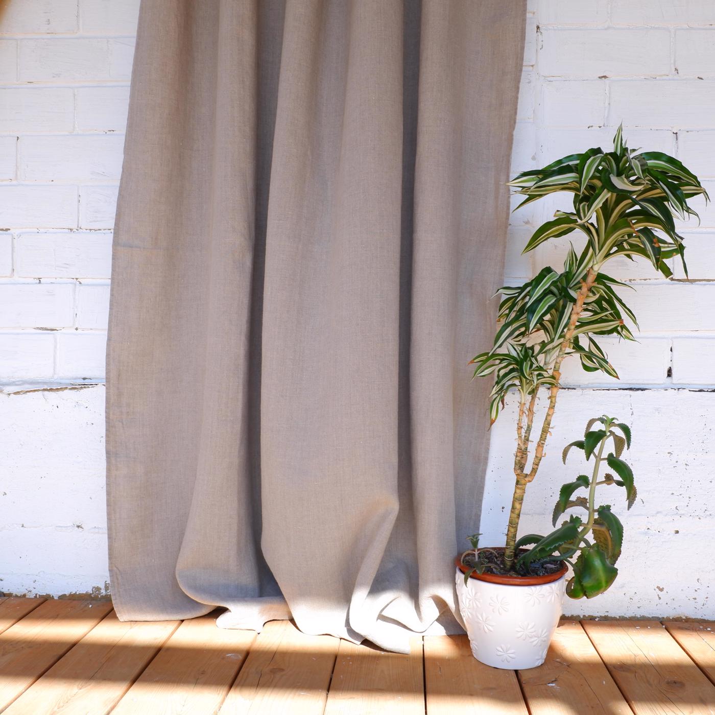 Natural linen curtain - with ties