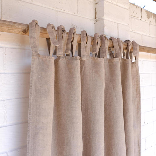 Natural linen curtain - with ties