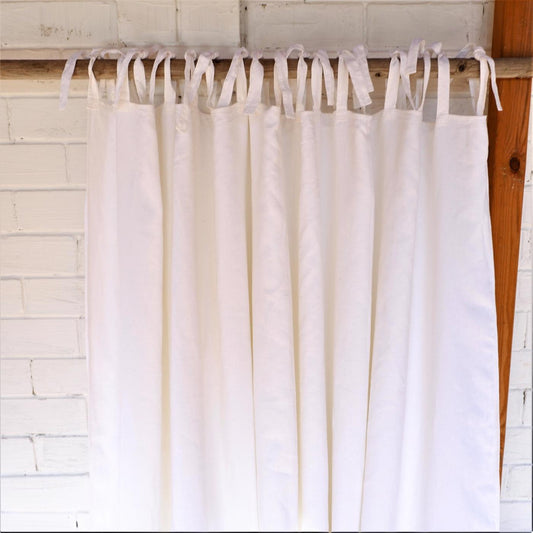 WIDE LINED curtains - White linen curtains with cotton lining - tie top - WIDE