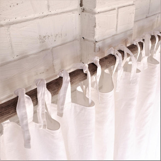 LINED curtains  - White linen curtains with cotton lining - tie top