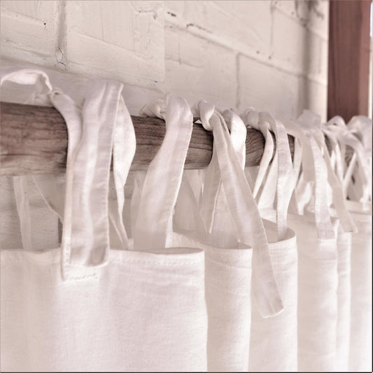 LINED curtains  - White linen curtains with cotton lining - tie top