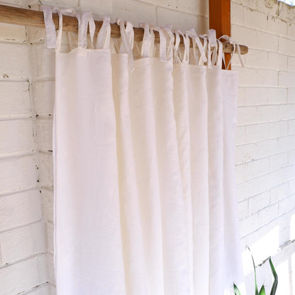 White linen curtains - with ties