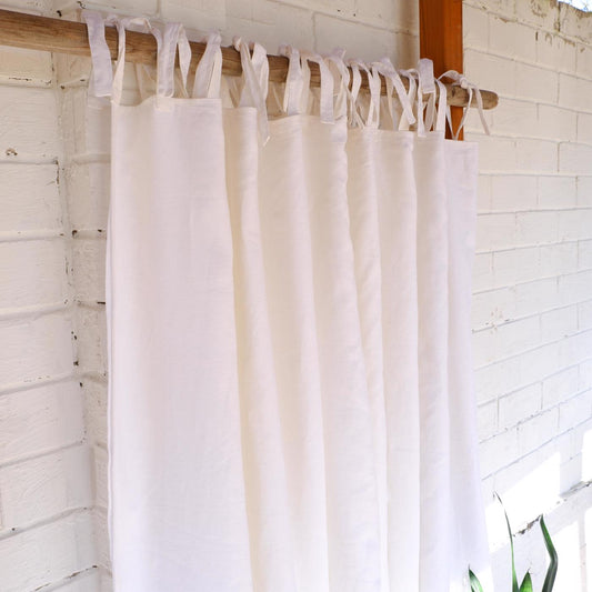White linen curtains - with ties