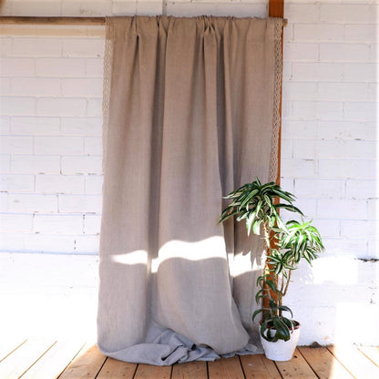 Lace linen curtains - Natural with rod pocket