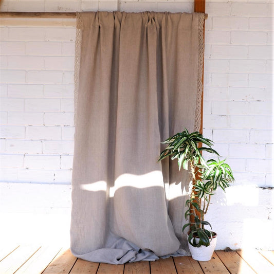 Lace linen curtains - Natural with rod pocket