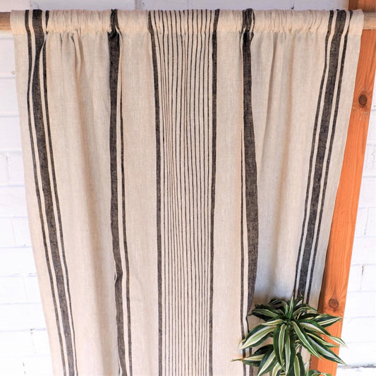Linen curtains - with rod pocket - Village black
