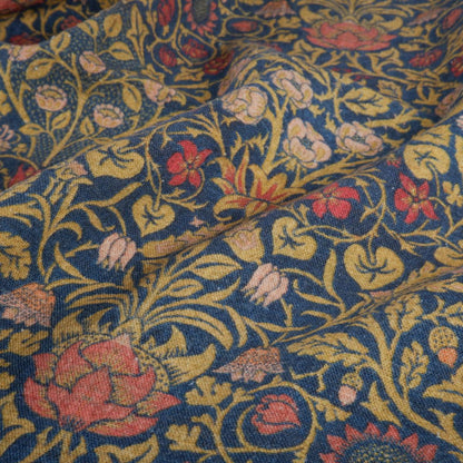 William Morris SUNFLOWER Blue tapestry 100% LINEN Fabric, British design linen floral upholstery home textile Victorian fabrics 2108