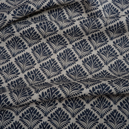 100% LINEN Fabric block print  on oatmeal, linen fabric with blue indigo floral print, heavy linen fabric for upholstery home decor clothing
