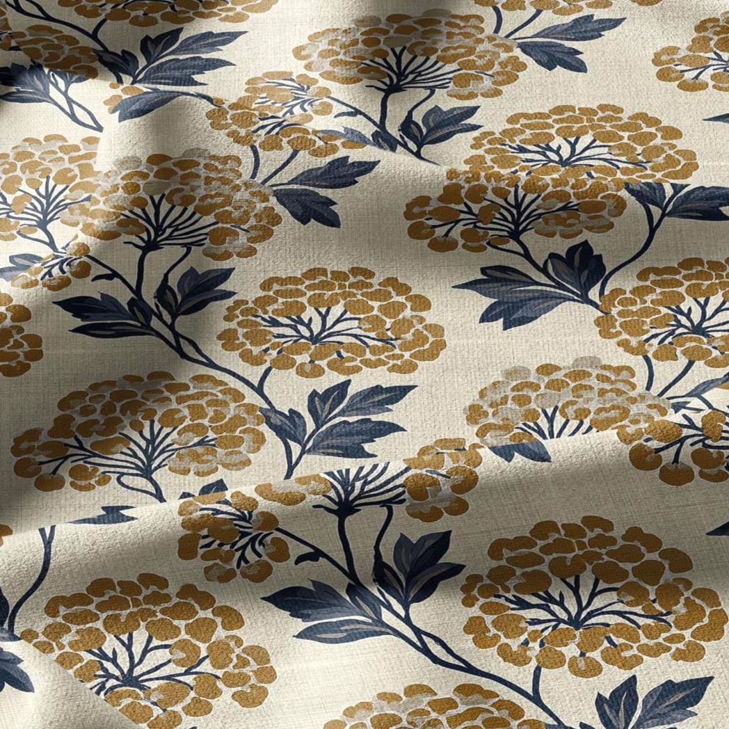 100% linen fabric Yellow floral print - Vintage tansy flower blossom botanical  - modern vintage 3408