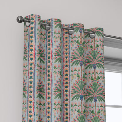 100% linen fabric Palm floral print - Vintage pink red green botanical  - modern vintage 3394