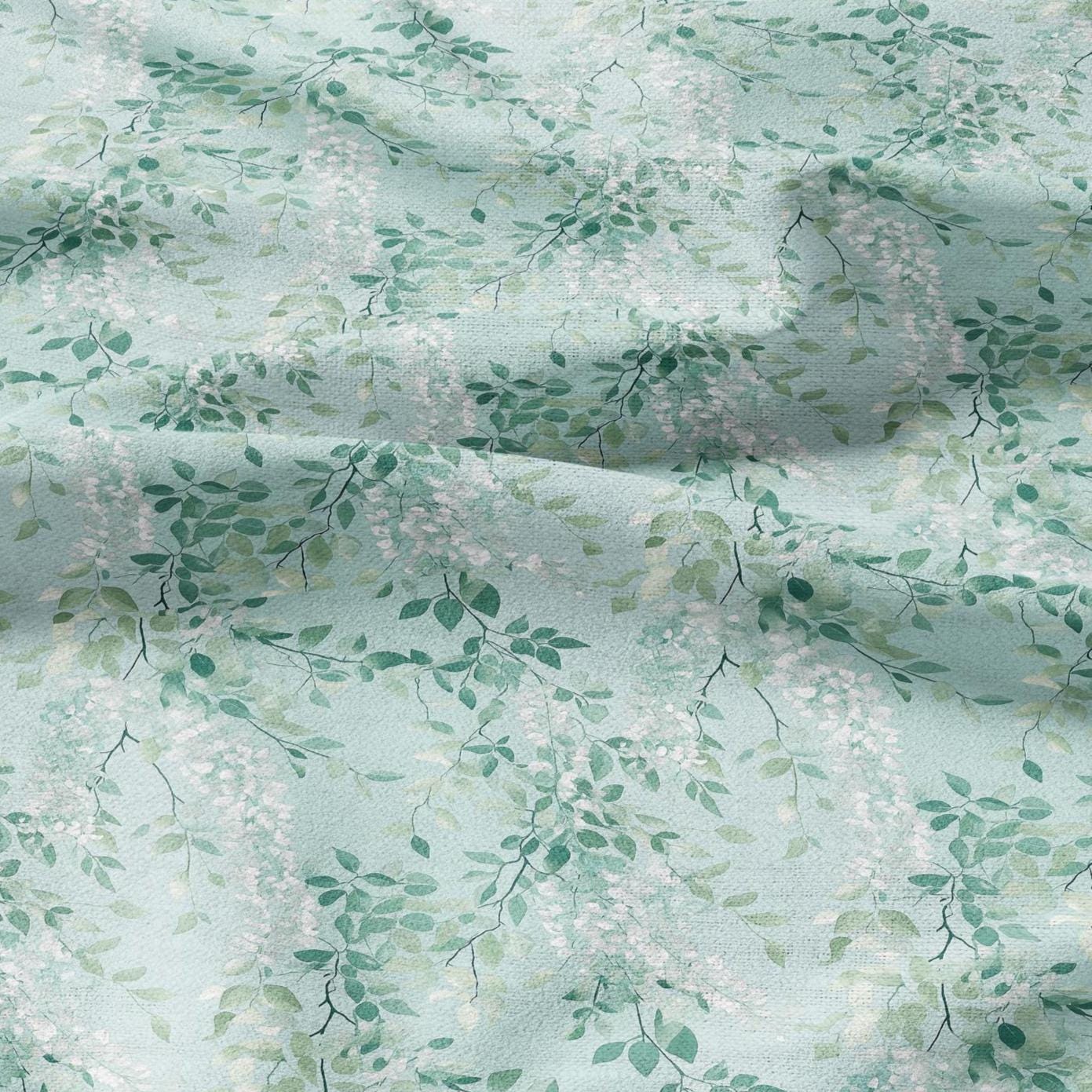 100% LINEN Fabric with Abstract greenery pattern - Mint pale green linen fabric for upholstery home decor dressmaking clothing sewing 2197
