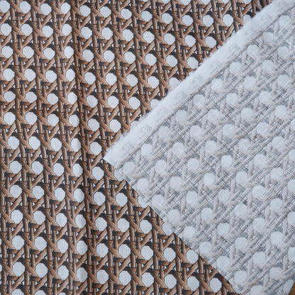 100% LINEN Fabric brown bamboo trellis - botanical textile artisan fabrics blue white 3686