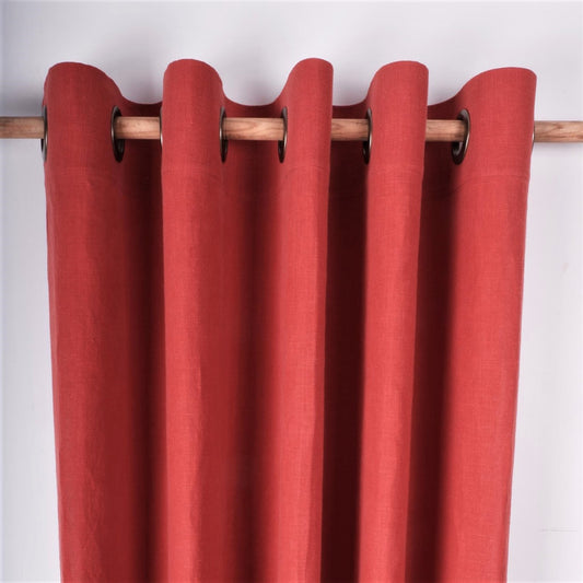 Red linen curtain - grommet header