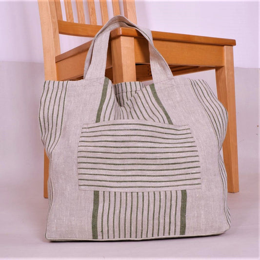 Shopping bag - Green village - vintage striped green