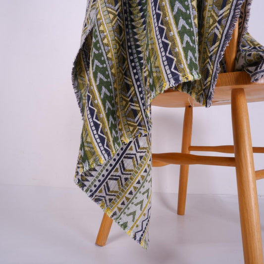Green and yellow linen blanket - ETNO