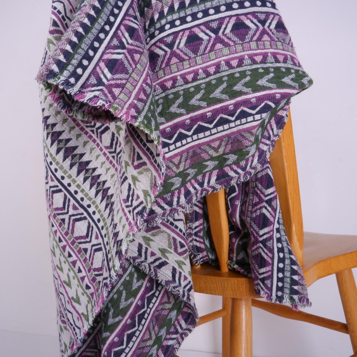 Purple and green linen blanket - ETNO