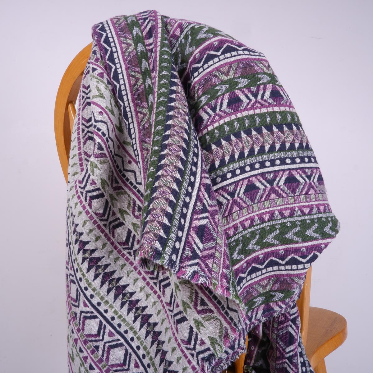 Purple and green linen blanket - ETNO