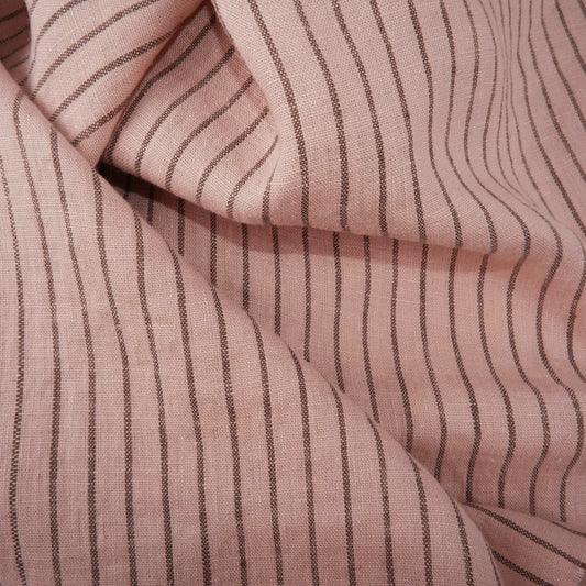 Pink linen fabric with brown stripes - 9933M