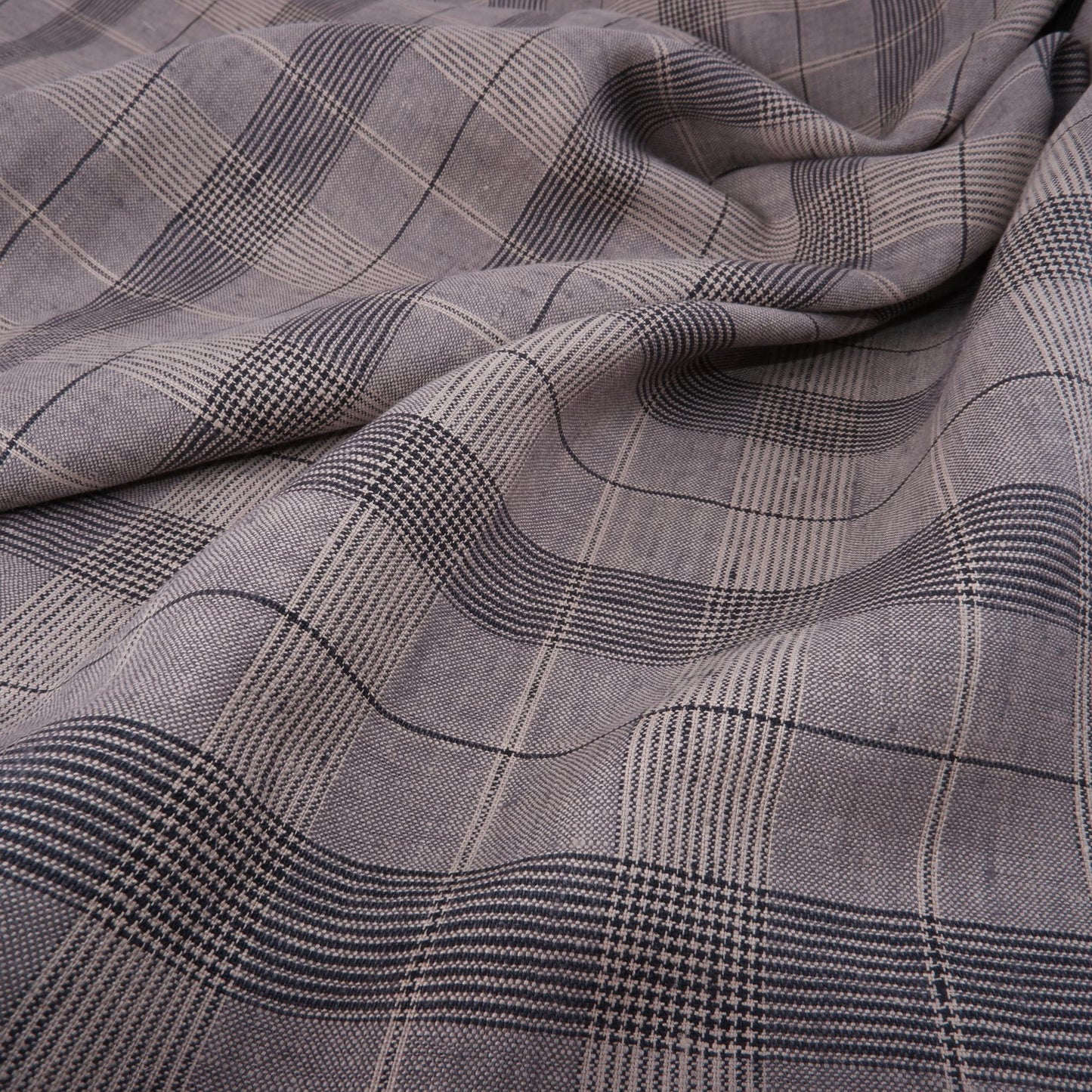 Linen fabric in grey natur checks - 9932