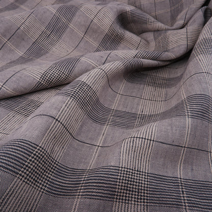 Linen fabric in grey natur checks - 9932