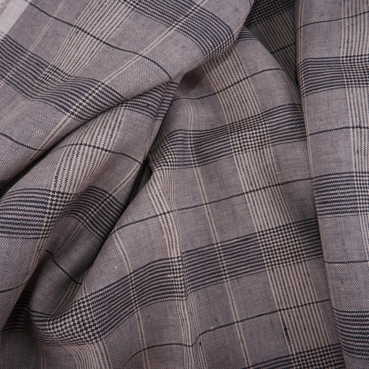 Linen fabric in grey natur checks - 9932