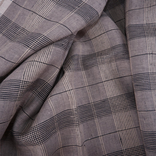 Linen fabric in grey natur checks - 9932