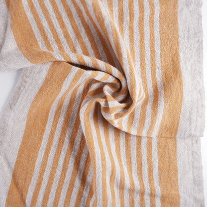 Natur - yellow stripes - sack weave - linen fabric - Provence - 046A
