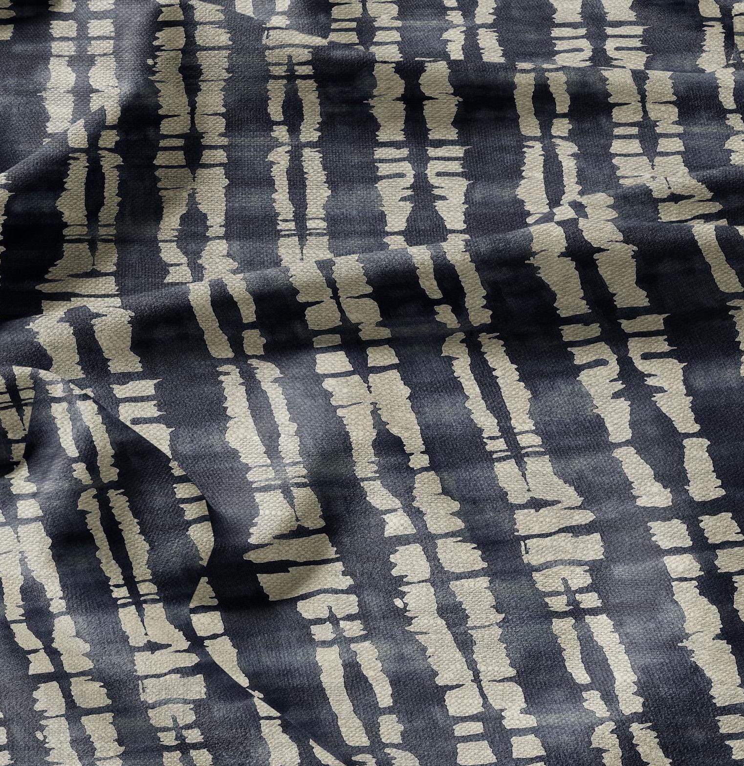 100% LINEN Fabric in indigo blue abstract print - Wabi sabi linen fabric for upholstery home decor curtains dress making pillowcases