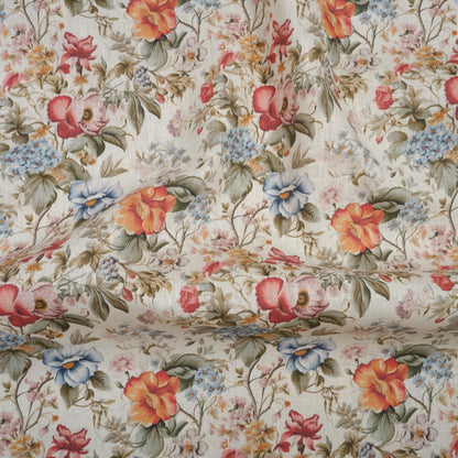 100% LINEN  floral print French roses, white linen fabric with French provence print for upholstery home decor clothing