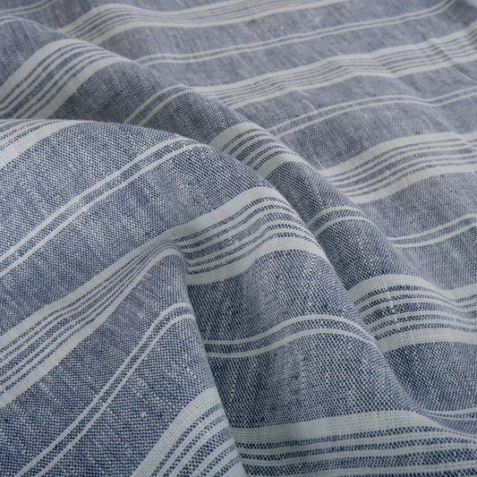 Premium Linen striped Fabric in blue white | Heavy weight French country ticking stripes in green black blue yellow white