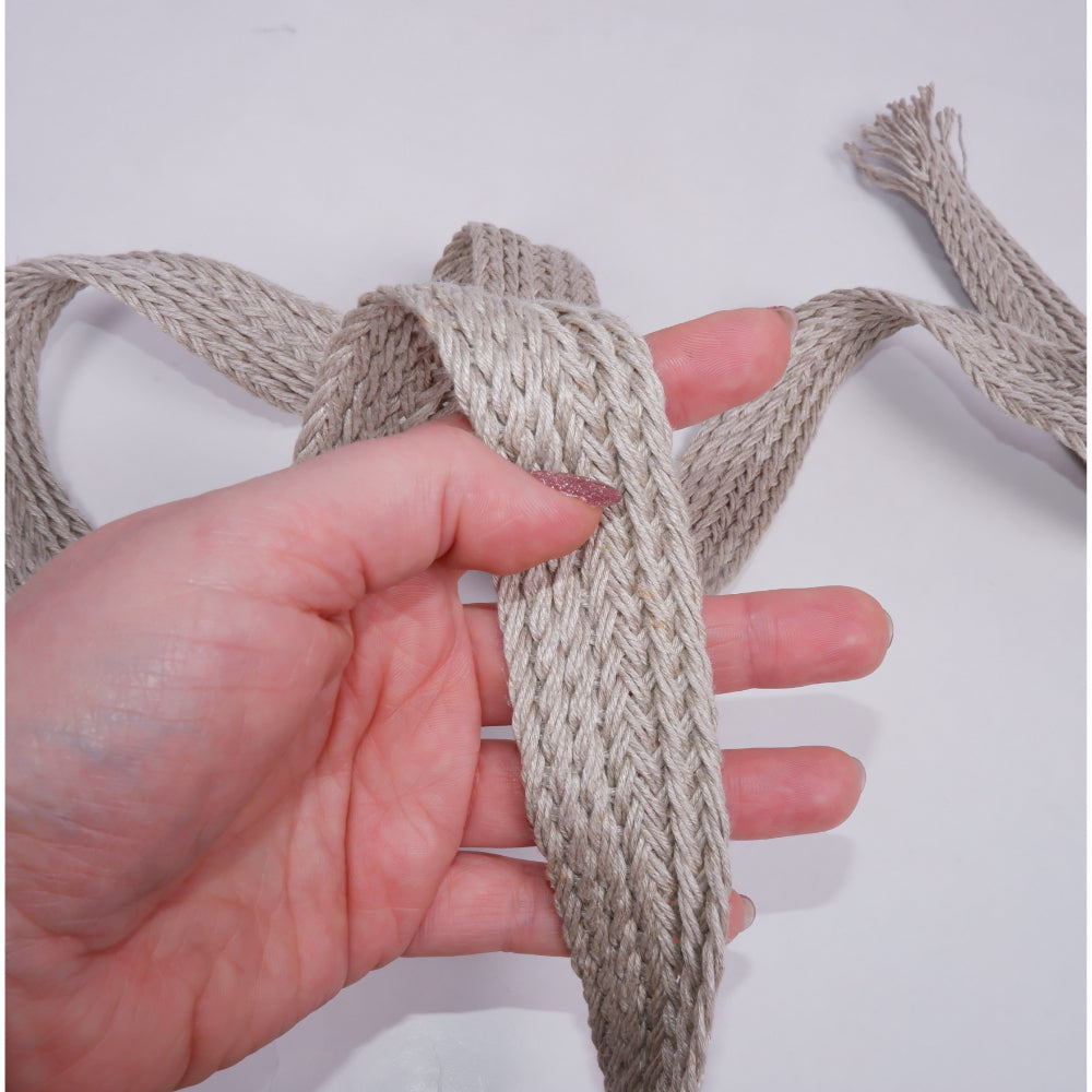 Braided flat linen rope - natur 35mm - 1935G