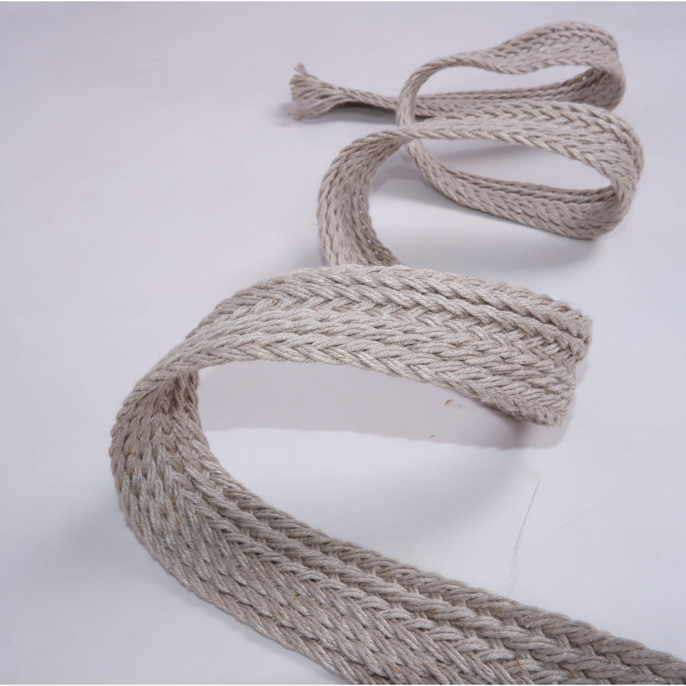 Braided flat linen rope - natur 35mm - 1935G