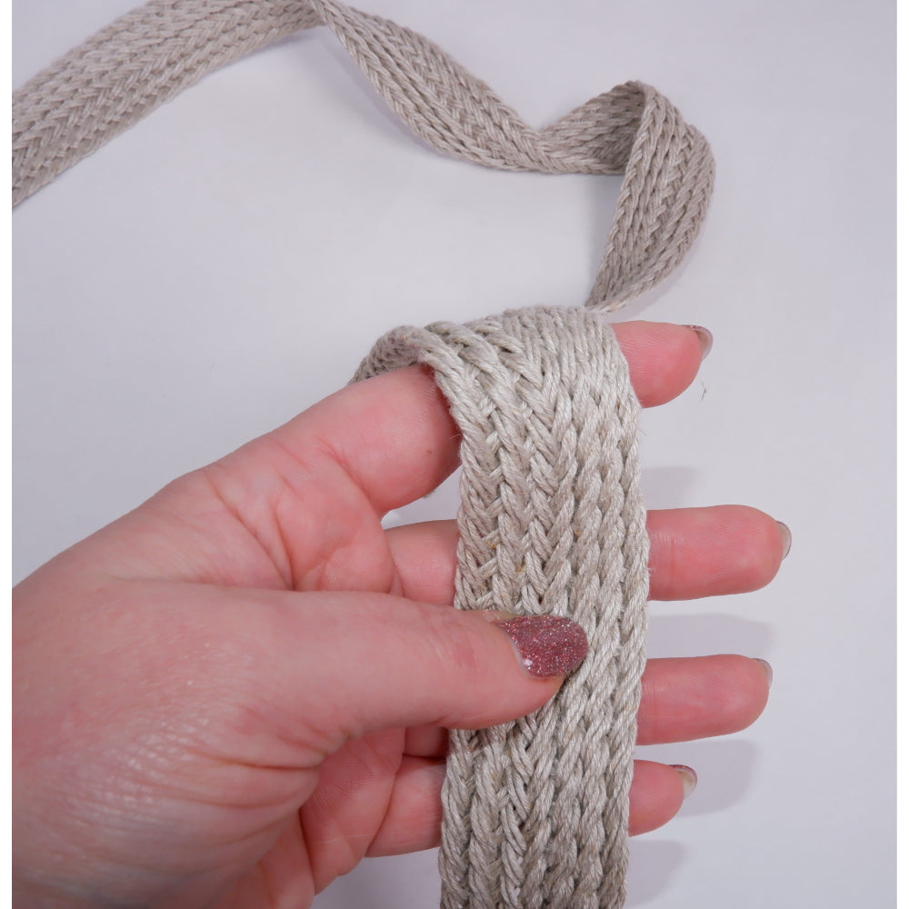 Braided flat linen rope - natur 35mm - 1935G