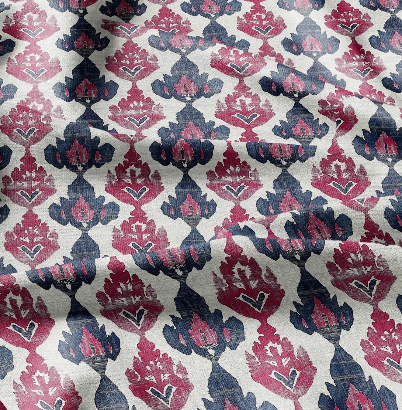 100% LINEN Fabric Ikat red navy Mudcloth - Geometric Tribal Linen Fabric for dress making Curtain Upholstery Cushion Fabric