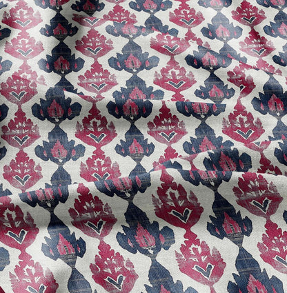 100% LINEN Fabric Ikat red navy Mudcloth - Geometric Tribal Linen Fabric for dress making Curtain Upholstery Cushion Fabric