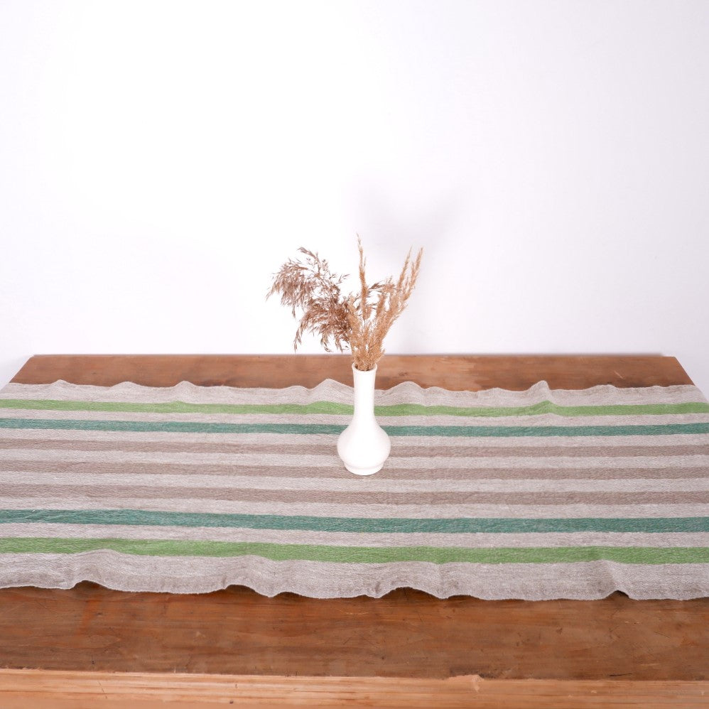 Linen table runner - Green Natur - French stripes