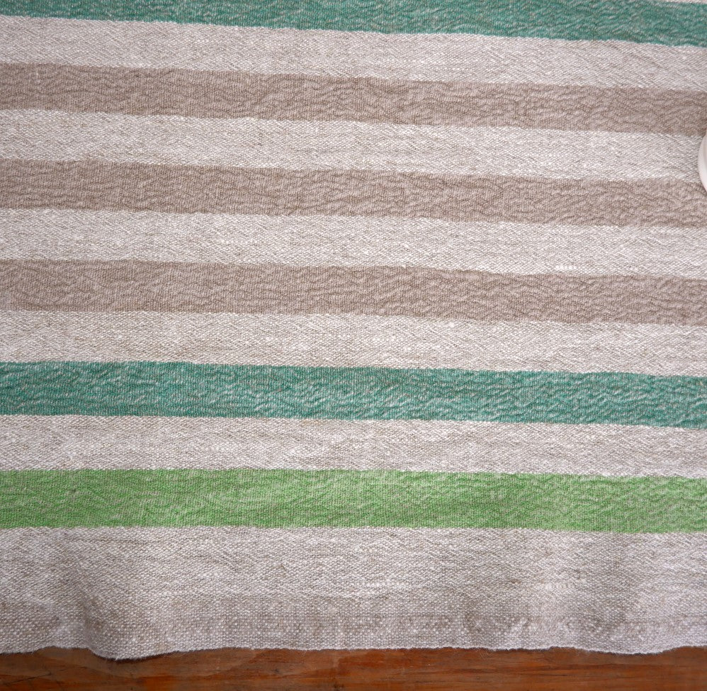Linen table runner - Green Natur - French stripes