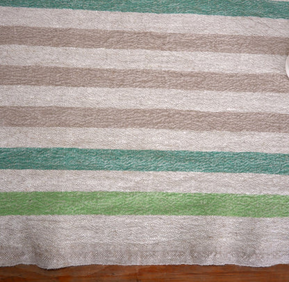 Linen table runner - Green Natur - French stripes