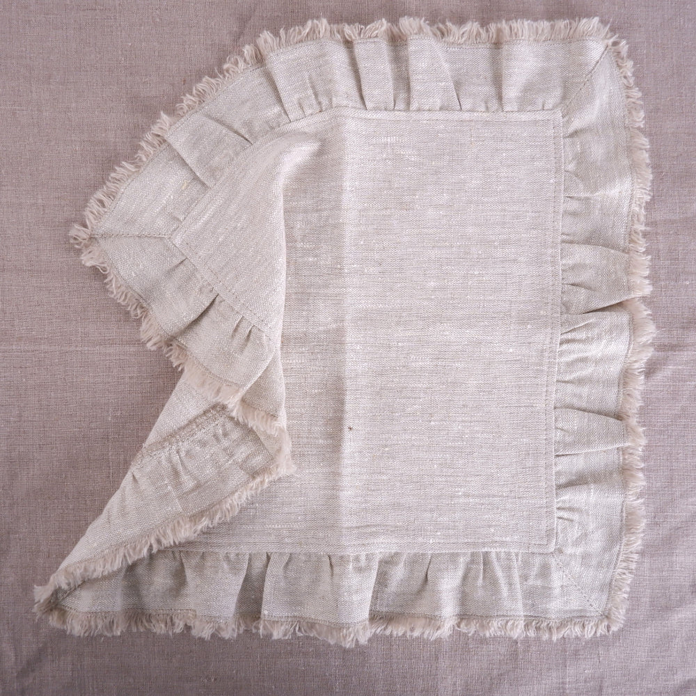 Ruffled oatmeal linen napkin - placemat