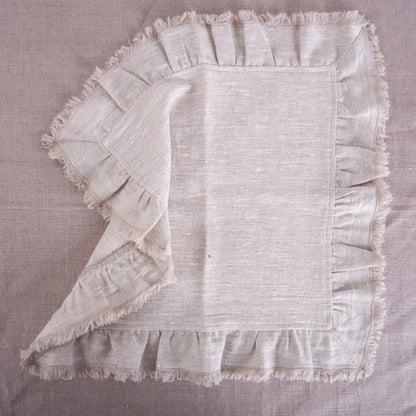 Ruffled oatmeal linen napkin - placemat
