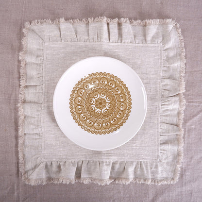 Ruffled oatmeal linen napkin - placemat