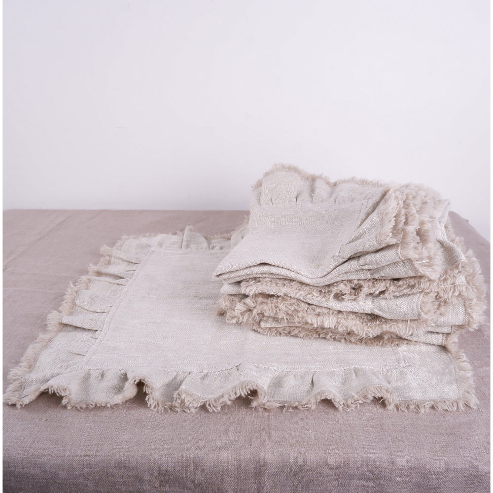 Ruffled oatmeal linen napkin - placemat